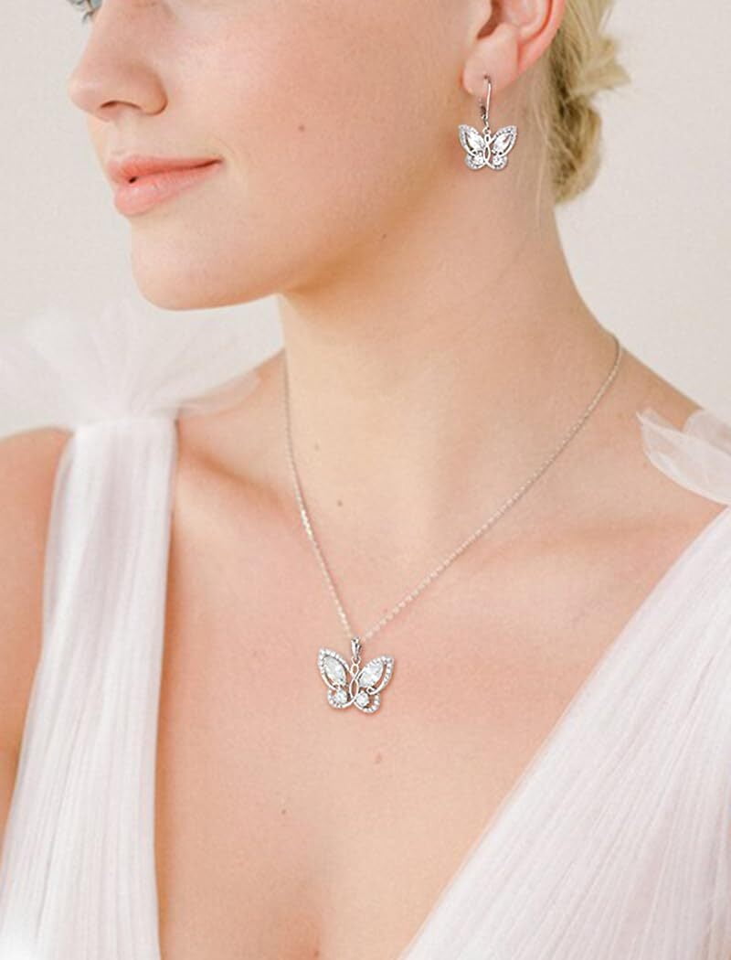 Starchenie Butterfly Pendant Necklace Women 925 Sterling Silver April Birthstone Cubic Zirconia Butterfly Jewelry Gifts
