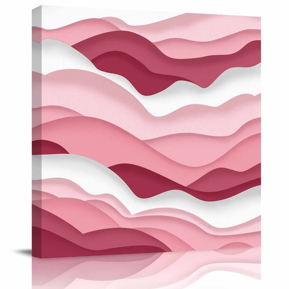 Framed Canvas Wall Art for Living Room Pink White Ombre Ocean Wall Decor, Abstract Waves Aesthetic Paintings for Bedroom Office Kitchen Bathroom, Ready to Hang Artwork Wall Pictures 8x8 Inch