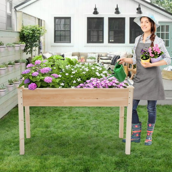 Raised Garden Bed Elevated Wood Planter Box with Legs Outdoor Garden Grow Box Kit for Vegetable Flower Herb Backyard Patio Gardening Planter Box, Natural