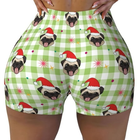 Workout Shorts Women  Christmas Hat French Bulldog Biker Shorts for Women Running Gym Spandex Shorts Tummy Control