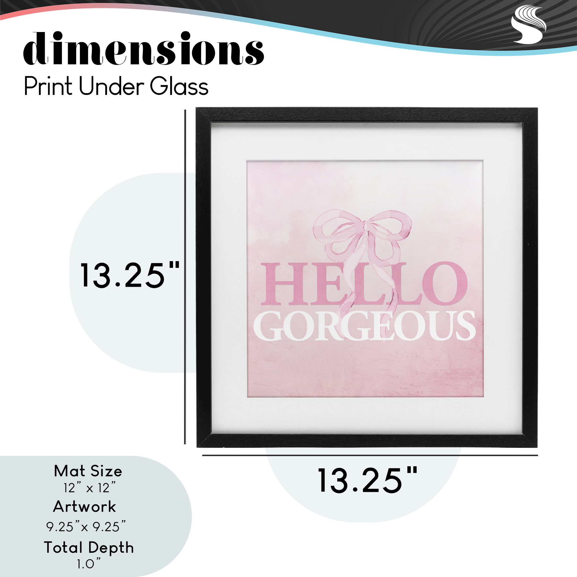 Feminine Hello Gorgeous Black Framed Print Under Glass, design by Kim Allen