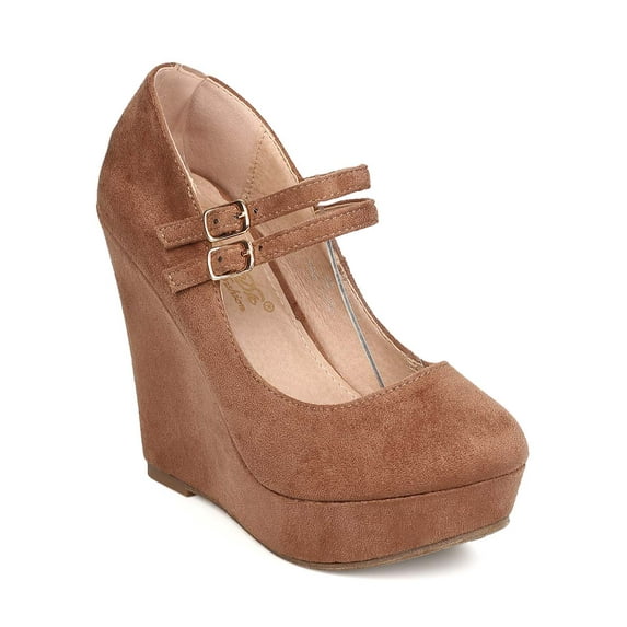 New Women DbDk Lolaa-6 Faux Suede Mary Jane Platform Wedge Heel