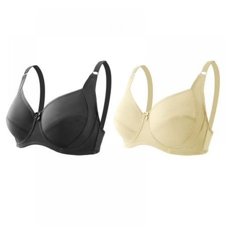 

Women s Large D-Cup Seamless Gathering Bra Solid Color Smooth Soft Breathable Chest Support Underwear Simple Daily Bralette Full Coverage T-Shirt Bra(2-Packs)