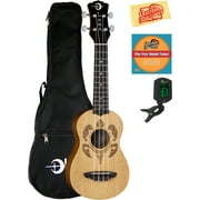Luna Honu Tribal Turtle Spruce Soprano Ukulele Bundle with Gig Bag, Tuner, Austin Bazaar Instructional DVD, and Polishing Cloth