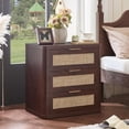 thumbnail image 6 of Leyaoyao Rattan Nightstand with Charging Station and 3 Drawers for Bedroom, Living Room, Walnut, 6 of 10