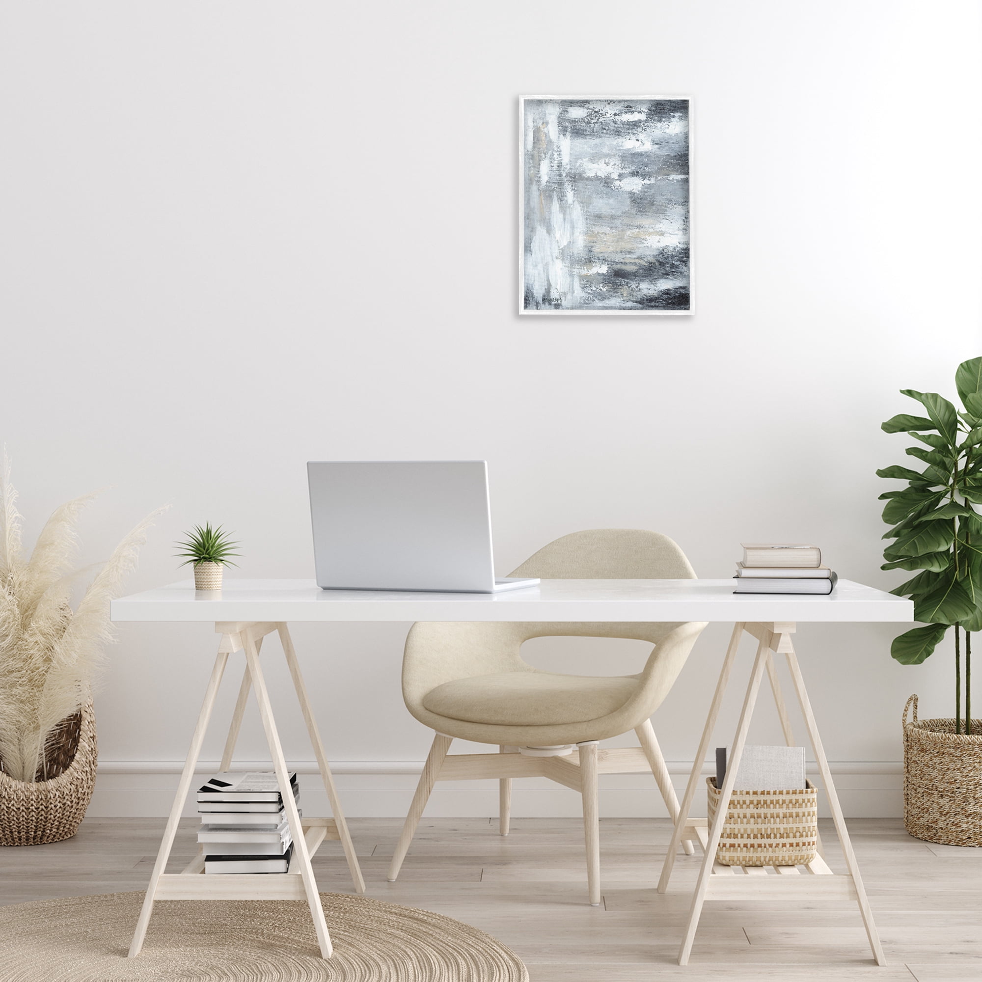 Stupell Industries Grey Brushed Abstraction Abstract Painting White Framed Art Print Wall Art, 16 x 20