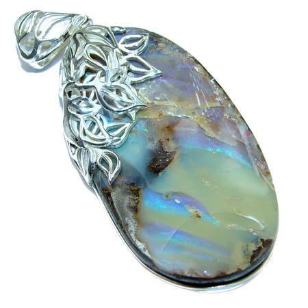 Boulder Opal - Giant Rustic Design Authentic Australian Boulder Opal .925 Sterling Silver handmade Pendant by SilverRush Style