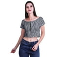 thumbnail image 2 of Moomaya Printed Short Sleeve Zipper Top Boat Neck Womens Sexy Summer Crop Tops, 2 of 5