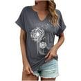thumbnail image 4 of Oalirro Women's Tops, Tees & Blouses Women Blouses and Tops Fashion Women's Fashion Printed Casual V-neck Short Sleeve Loose T-shirt Tops Gray, 4 of 9