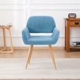 thumbnail image 4 of Upholstered Dining Chair, Velvet Side Dining Stool with Beech Wooden Printing Metal Legs, Armrests, KD Backrest, Accent Chair for Dining Room, Living Room, Kitchen, Bed Room, Blue, 4 of 9