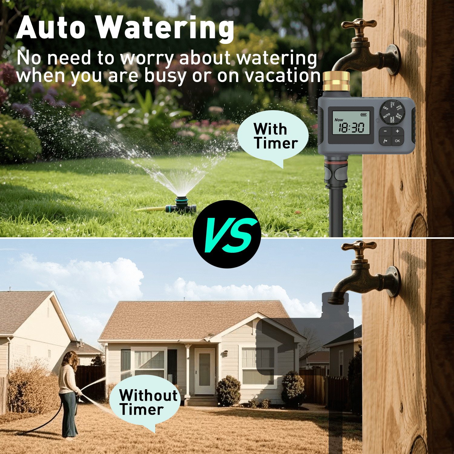 Hose Water Timer, Programmable Sprinkler Timer with Rain Delay/Manual/Automatic Drip Irrigation System for Outdoor Garden Yard - 1 Outlet
