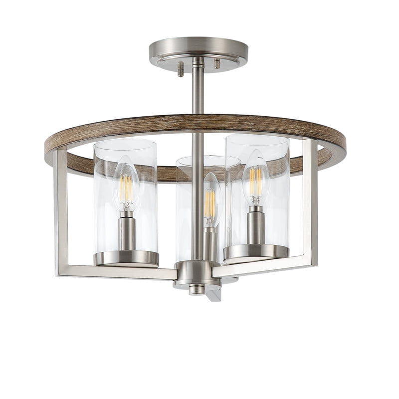 Aiwen Farmhouse Semi Flush Mount Ceiling Light, 3-Light Nickle Ceiling Fixture with Clear Glass Shades for Dining Room, Living Room & Restaurant