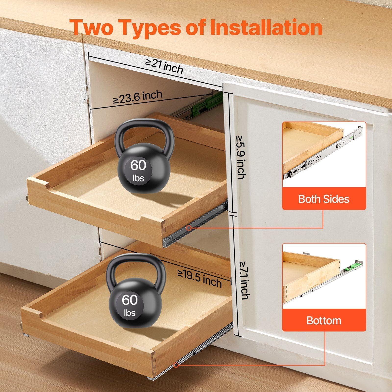 20" Wide x 21" Deep Pull Out Cabinet Organizer - Soft Close Wood Drawer Shelf for Easy Access