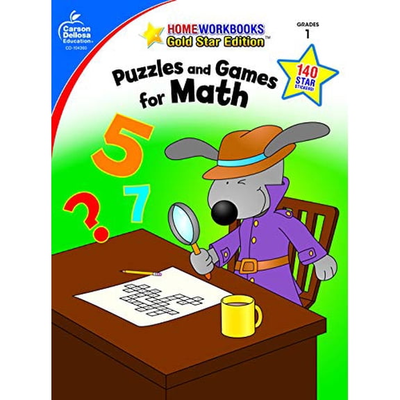 Pre-Owned Carson Dellosa Puzzles and Games for Math Activity Book, First Grade Workbook With Word Search, Crosswords, Coding, and More Mathematics Activities, ... Curriculum (Volume 14) (Home Workboo