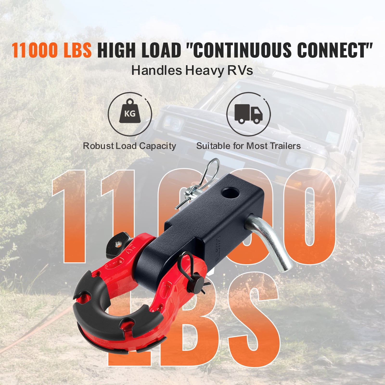 KFFKFF Hitch Receiver Shackle, Compatible with 2" Receivers, Capable of Withstanding 65900 lbs, Includes D Ring Shackle and Trailer Hitch Lock Pin, Robust Towing Equipment for Trucks, Jeeps