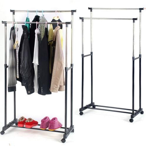 Ktaxon Rolling Portable Adjustable Clothes Rack Double Bar Rail Hanging Garment Hanger