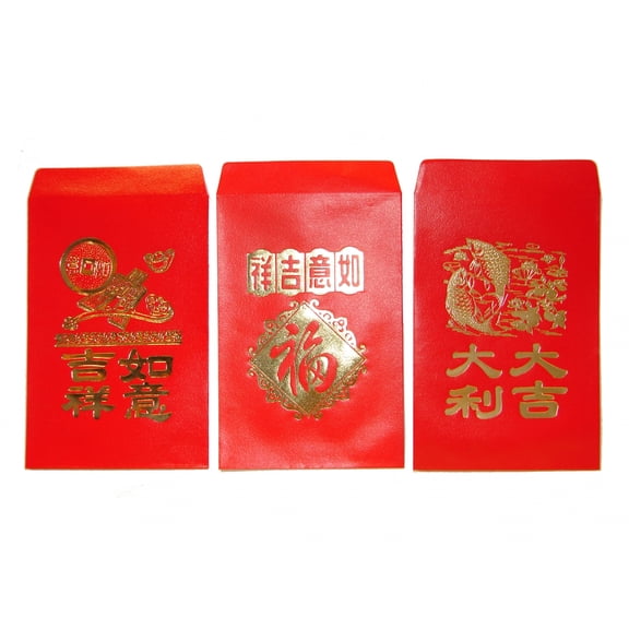 Pack of Chinese Red Envelopes in 3 Designs for Chinese New Year