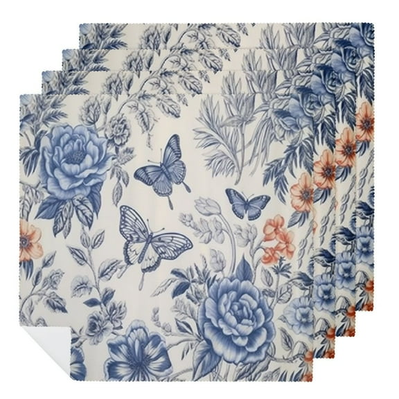 PHYHOO Blue White Floral Cloth Napkins Flower Bird Cloth Napkins Decorative Luncheon Dinner Napkins for Wedding Birthday Holiday Party Supplies Table Decor 2 PCS