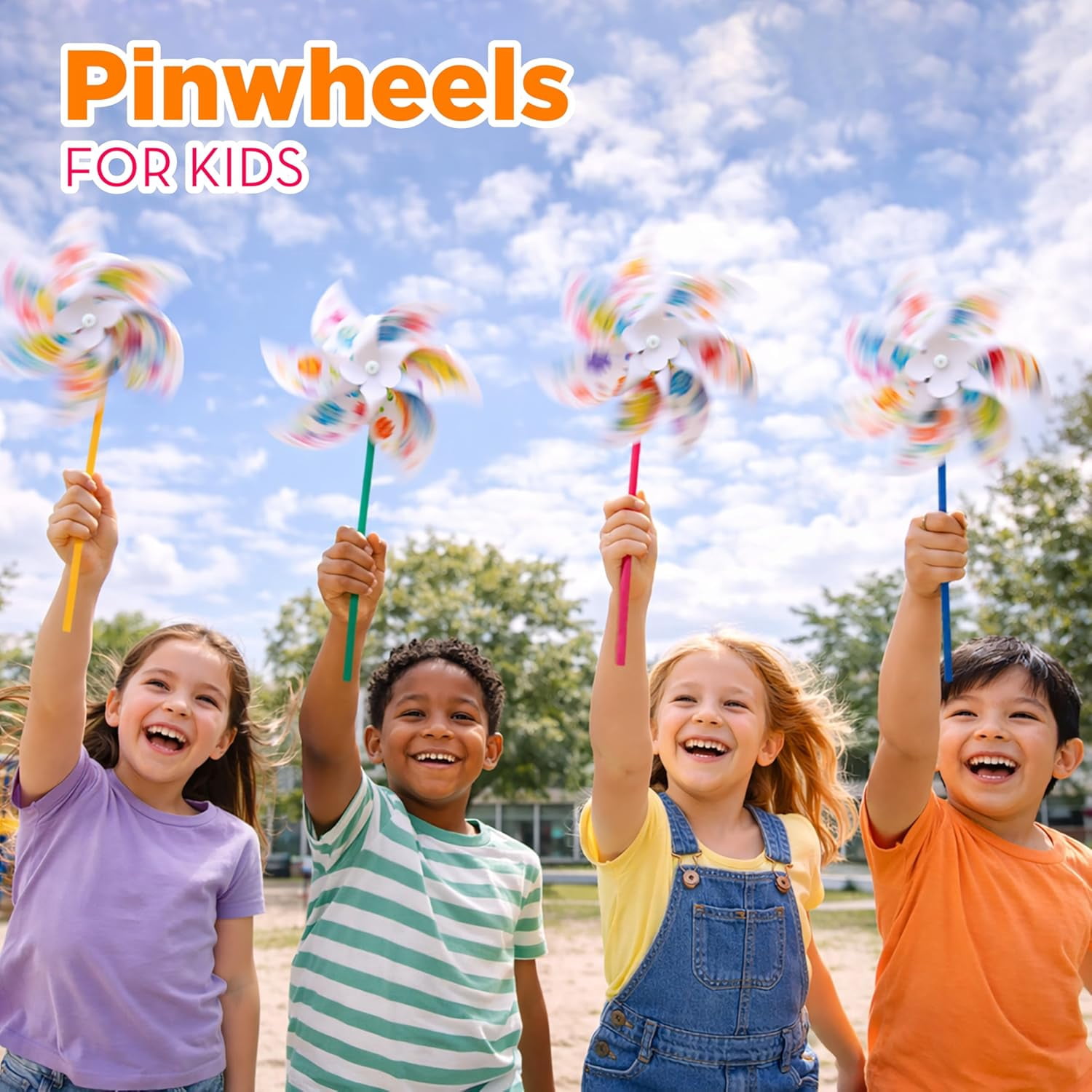 4E's Novelty 24 Pack DIY Pinwheels Craft for Kids, Bulk Summer Pinwheel Craft Kit, Colour Your Own Paper Windmill