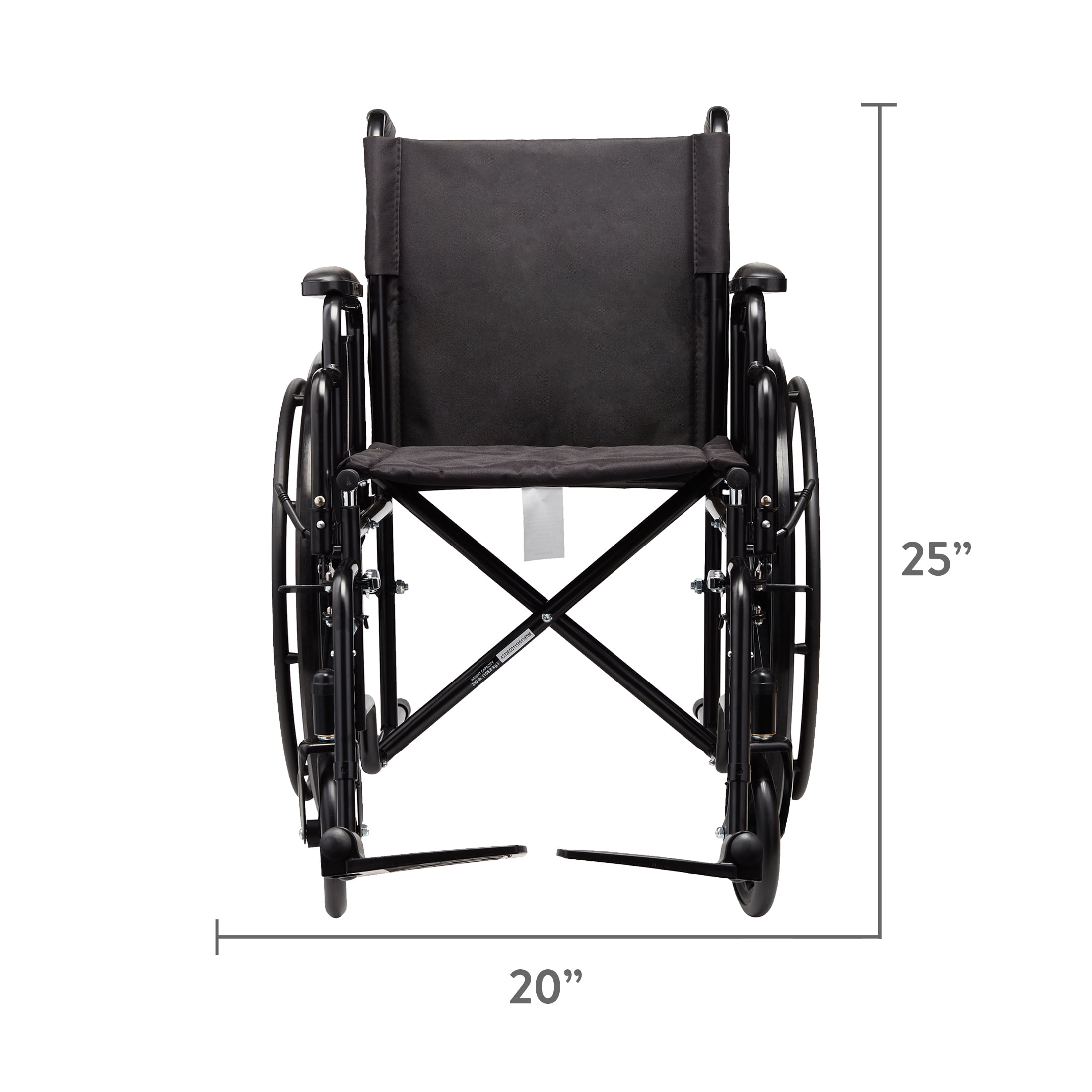Equate Wheelchair With Large 20” Padded Seat, Removable Swing-Away Footrests, Foldable, Black