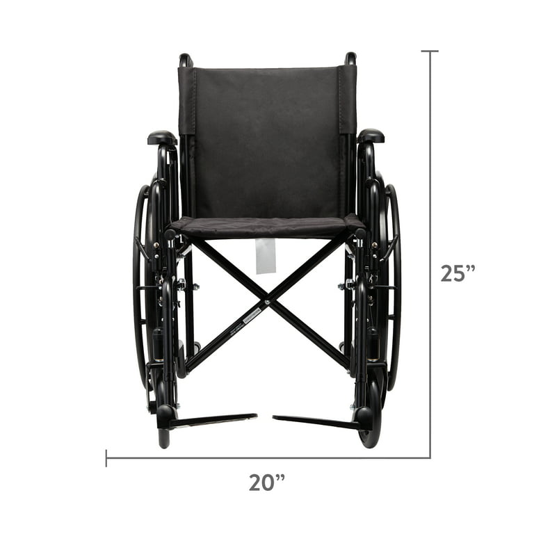 Equate Wheelchair With Large 18-Inch Padded Seat, Removable Swing-Away  Footrests, Foldable, Black
