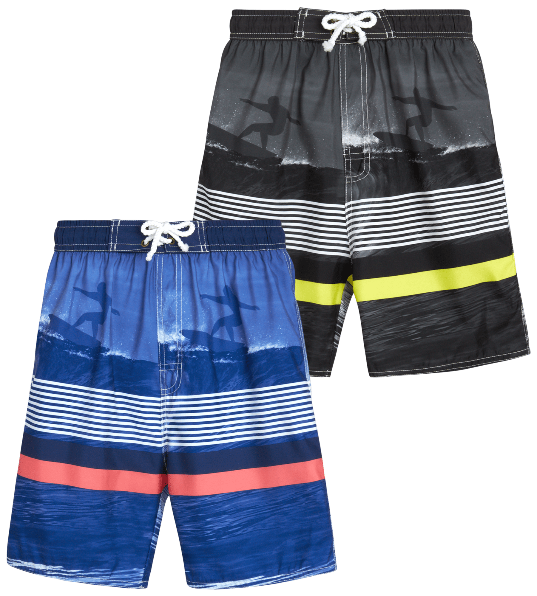 Quad Seven Boys' Swim Trunks - 2 Pack Striped Quick Dry Board Shorts ...