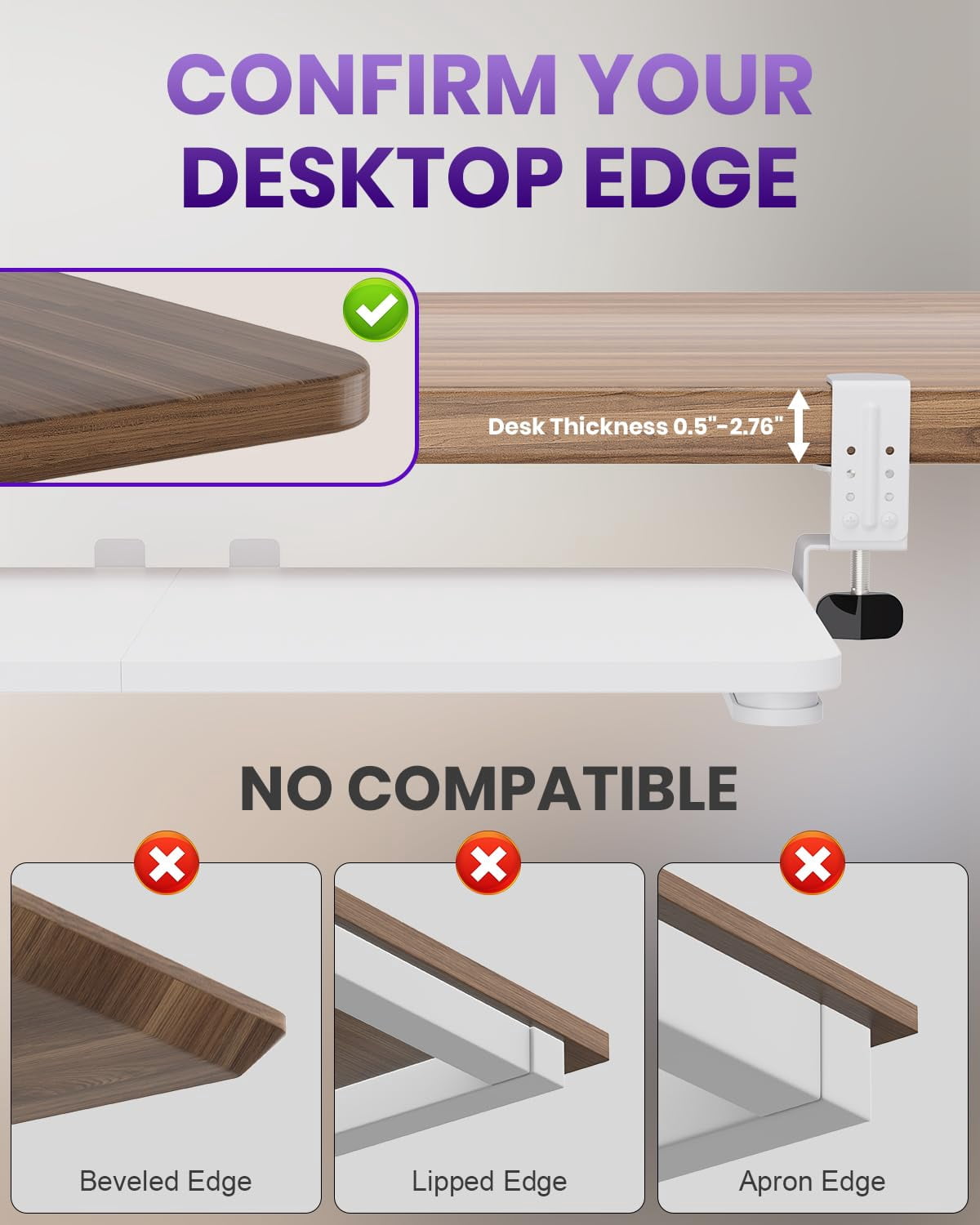 Mouse & Tray Under Desk  Pull Out With Adjustable C-clamp 20 (25.9 Including Clamps) X 11.8 Inch Slide Computer Drawer For Typing White