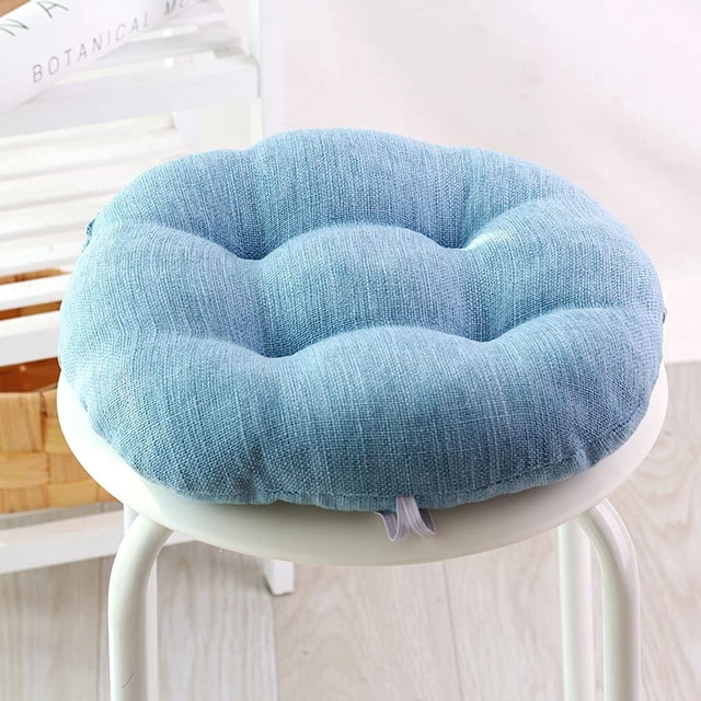 Nvzi Linen Cushion, Soft Breathable Comfort Cotton Seat Cushion Round Chair Pad Tatami Pad Suitable for Office The Car Dining Room-Diameter:32cm(13inch)-Sky Blue