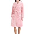 thumbnail image 2 of Fanxing Short Plush Robes for Women Flannel Shawl Collar Bathrobe Soft Shaggy Warm Loungewear Long Sleeve Nightgown Khaki M, 2 of 3