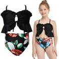 thumbnail image 2 of Girls Swimsuits Set Adjustable Belly Covered Leaf Print Bathing Suit Kids Bikini, 2 of 10