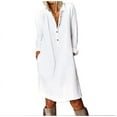 thumbnail image 3 of XVJRHAK Women's Casual Fashion Loose Solid Color Cotton Linen Lapel Shirt Dress (White,XL), 3 of 3
