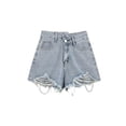 thumbnail image 2 of Spring Women's High Waist Wide Leg Jeans Shorts Casual Female Loose Vintage Harajuku E-girl Ripped Blue Denim Short Pants-Blue-M, 2 of 7