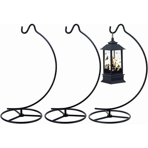 3pcs Iron Ornament Display Stands Glass Plant Lantern Hanging Rack Black Finished Product: 18.3x12.4x27cm