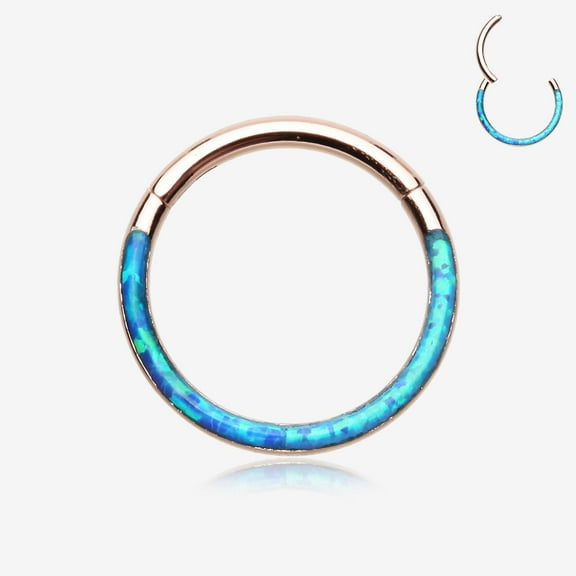 Rose Gold Brilliant Fire Opal Lined Front Facing Seamless Clicker Hoop Ring