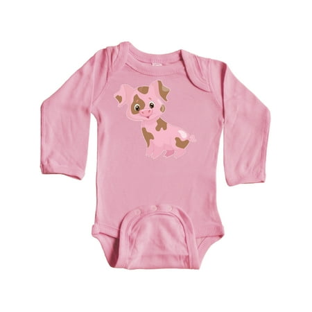 

Inktastic Cute Smiling Pig with Mud Splatter Gift Baby Boy or Baby Girl Long Sleeve Bodysuit