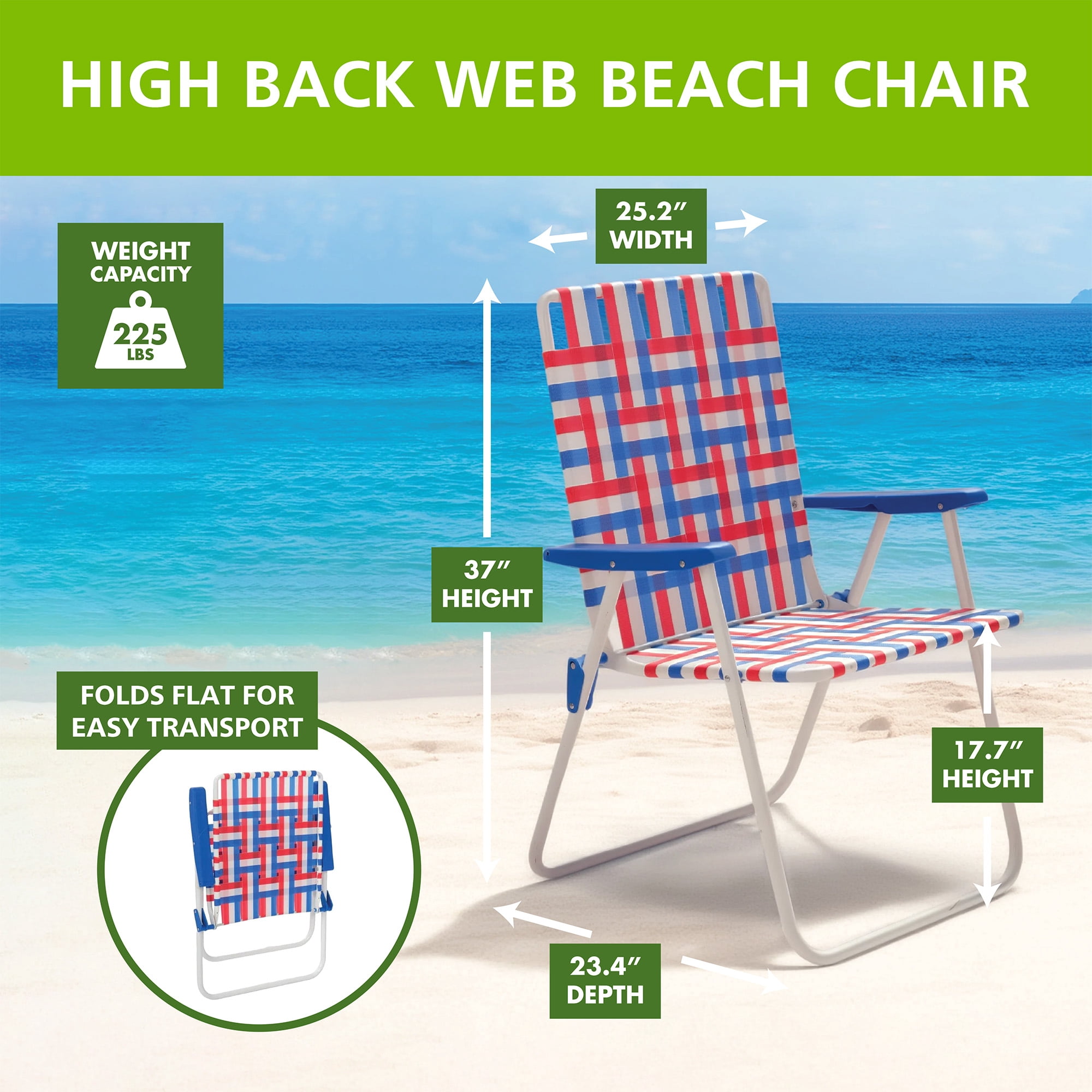 Mainstays Red, White, and Blue High Back Steel Frame Folding Web Chair