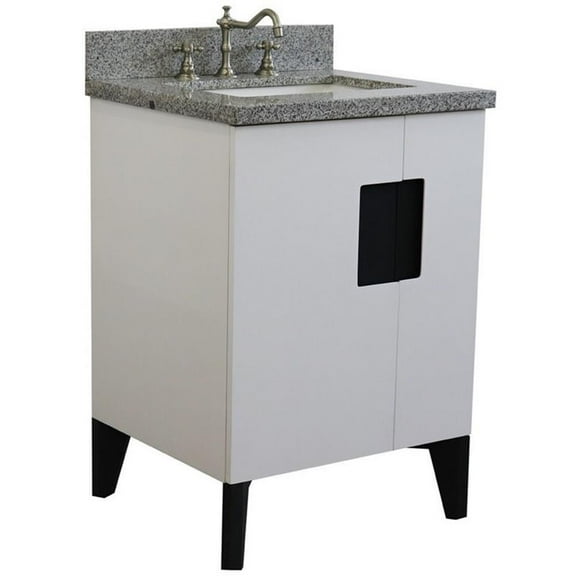 Kolb 25" Single Rectangle Sink Vanity with Gray Granite Stone in White