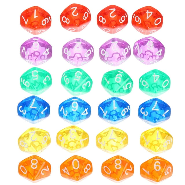 Ensemble de 24 dés en Acrylique Jouets de Mathématiques dés Jeux de Table Jouets dés à 10 Faces 0-9