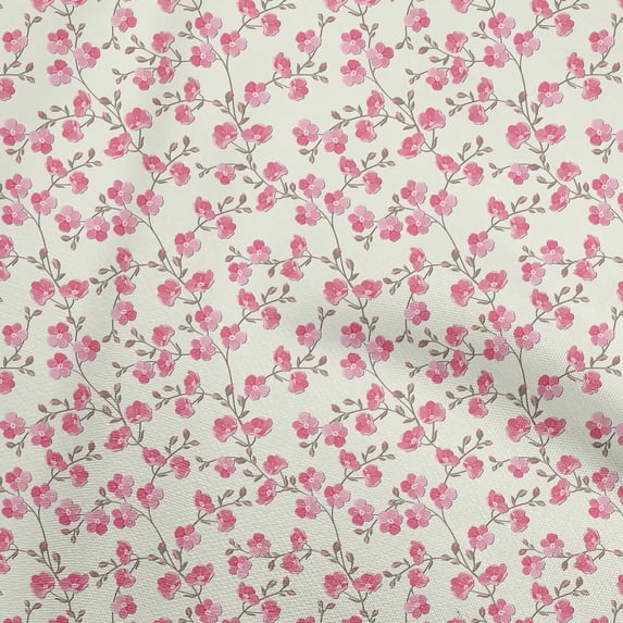 oneOone Cotton Cambric Pink Fabric Floral Quilting Supplies Print Sewing Fabric By The Yard 56 Inch Wide