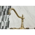 thumbnail image 3 of Kingston Brass KS1243WLL Wilshire Double-Handle Wall-Mount Bridge Kitchen Faucet, Antique Brass, 3 of 8