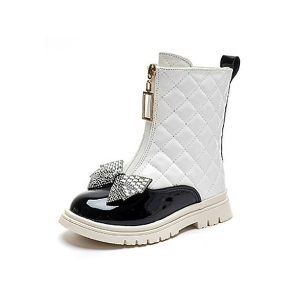 Woobling Girl Ankle Boots Princess Booties Zipper Combat Boot Waterproof Fashion Bootie Kids Comfort Lug Sole Winter Warm Shoes White 10toddlers
