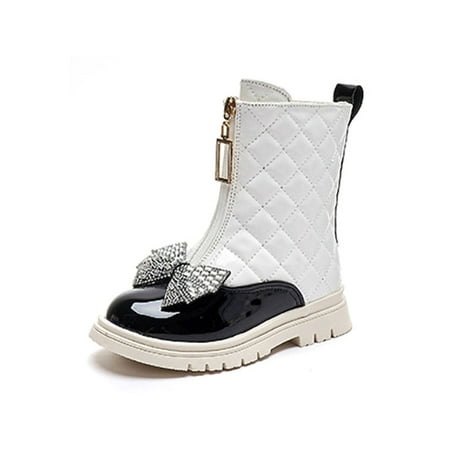 

Frontwalk Girl Combat Boot Princess Booties Zipper Ankle Boots School Waterproof Fashion Bootie Kids Lug Sole Winter Warm Shoes White 7.5toddlers