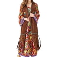 thumbnail image 4 of Disfraz de hippie para mujer, disfraz de hippie, accesorios retro, vestido, chaleco con borlas, años 60 XL, 4 of 8