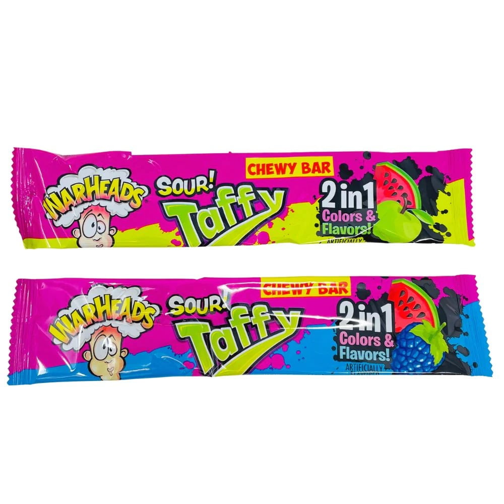 Warheads Sour Taffy 2 in 1 Chewy Bar 1.5 Ounce 2 Bars, Blueberry