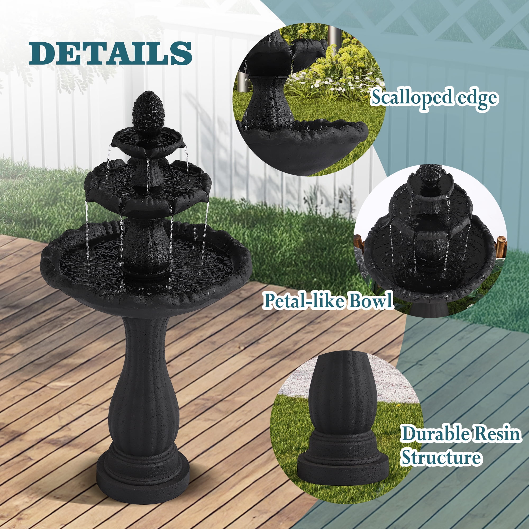 Magic Union Garden Water Fountain Outdoor, 47.3" High Large Roman Italian Indoor Waterfalls, 3-Tier Standing Water Feature Fountains w/Pump & Pineapple Top for Outside Patio, Yard and Lawn