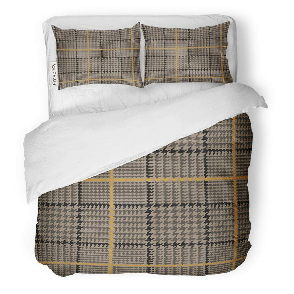 KXMDXA 3 Piece Bedding Set Khaki Check Glen Plaid Pattern in Gray Brown
