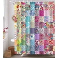 thumbnail image 3 of Boho Patchwork Shower Curtain, Spring Blooming Splicing Flowers Pattern Shower Curtains, Home Decor Art Shower Curtain Set with Hooks, Waterproof Washable Upgrad Polyester, 3 of 6