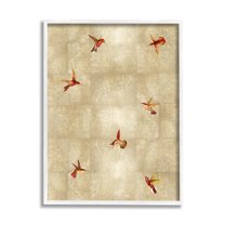 Red Hummingbirds Flying Pattern Animals & Insects Graphic Art White Framed Art Print Wall Art