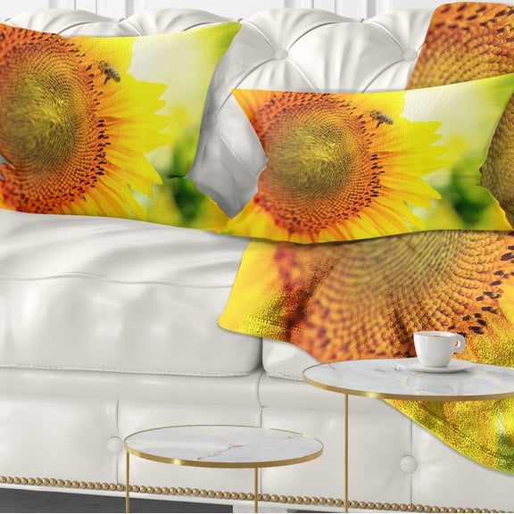 Designart Sunflower Blooming on Field - Animal Throw Pillow - 12x20