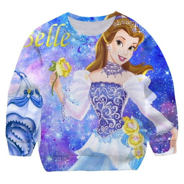 Sudaderas holgadas de princesa de Disney para niñas, jersey de manga larga con estampado de algodón en 3D, Tops para adolescentes, sudaderas con capucha de moda para niños 3T Gao Jinjia LED
